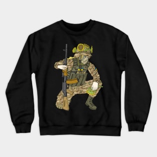 a ukrainian soldier with sunflowers and a flag. Crewneck Sweatshirt